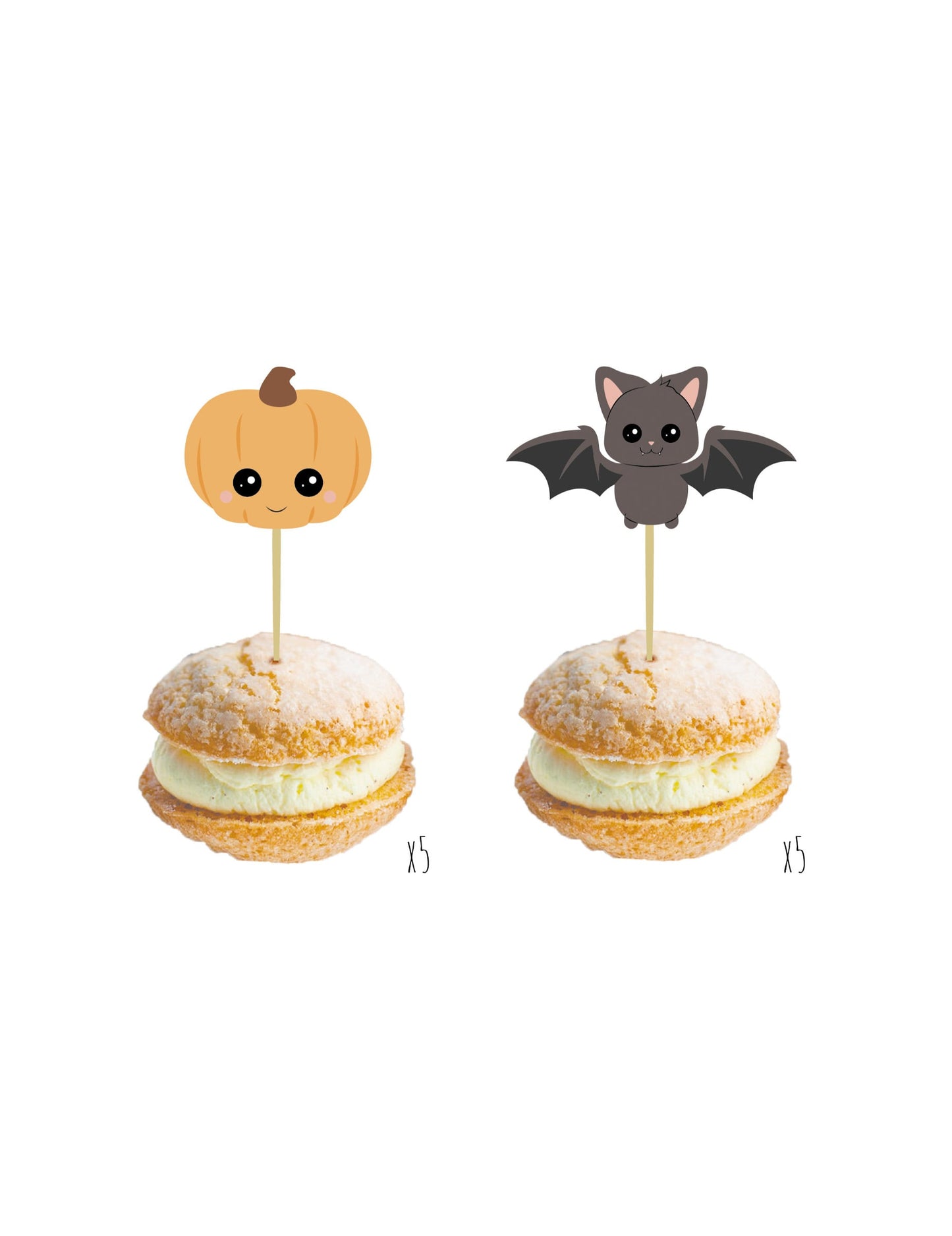Pics en bois citrouille et chauve-souris pour Halloween orange et gris