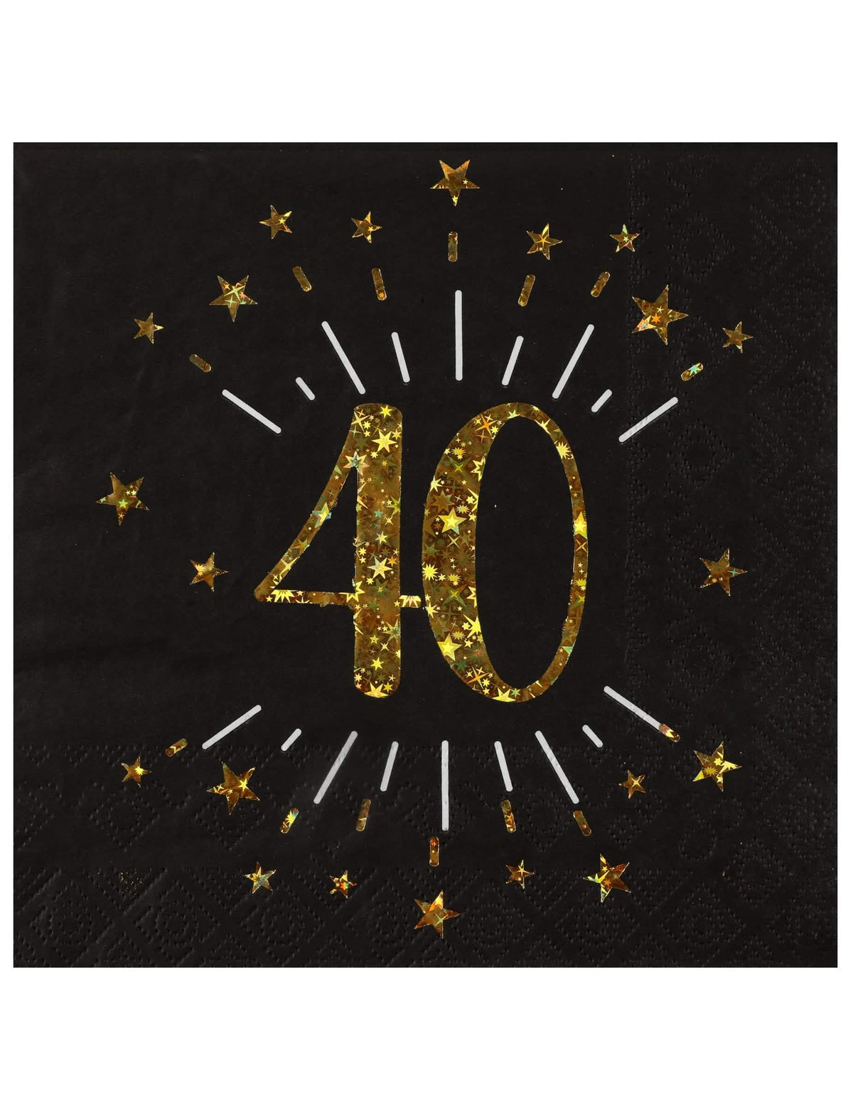Serviettes papier joyeux anniversaire 40 pour fête noir et or avec étoiles dorées