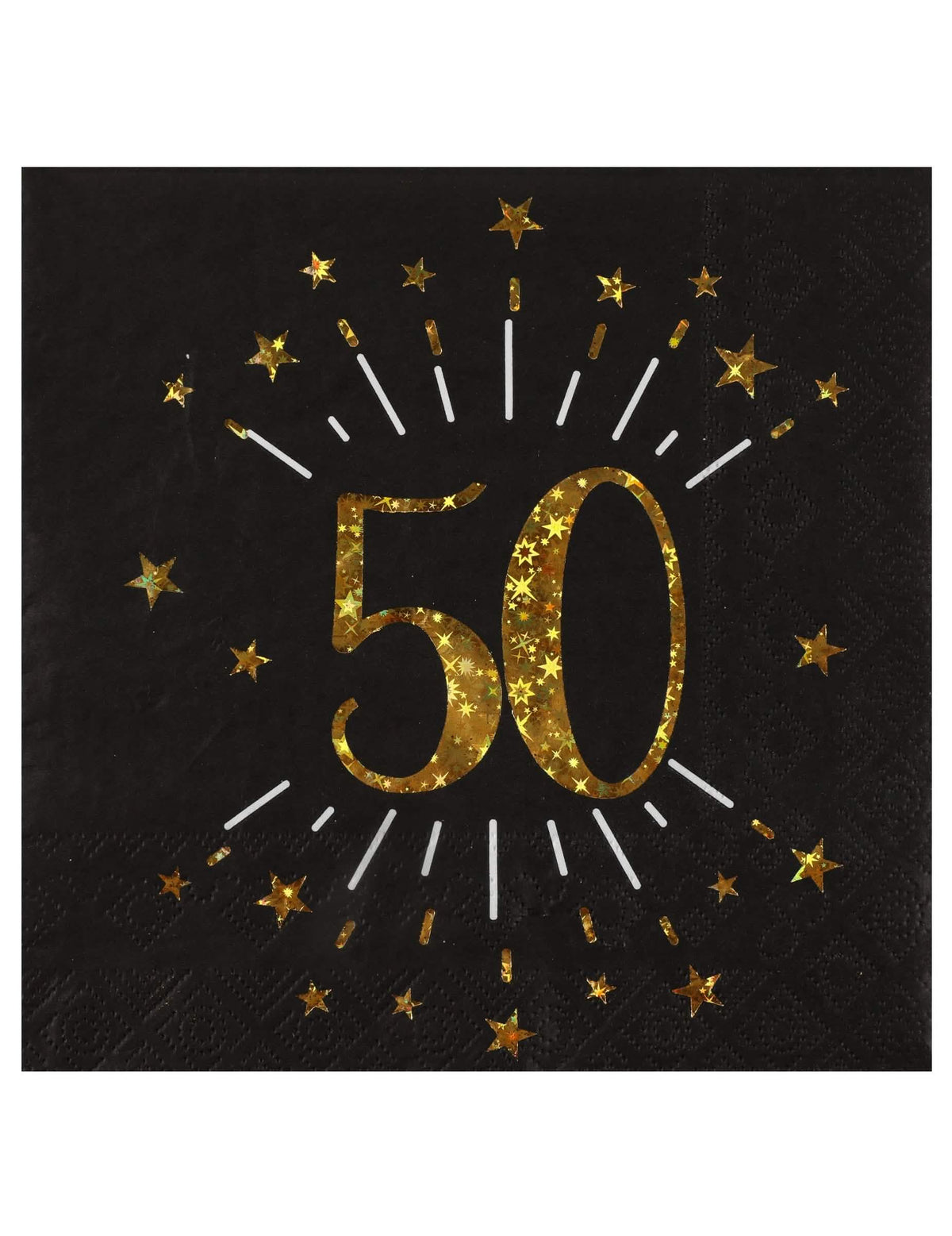 Serviettes en papier anniversaire 50 ans pour adulte noir et or avec étoiles