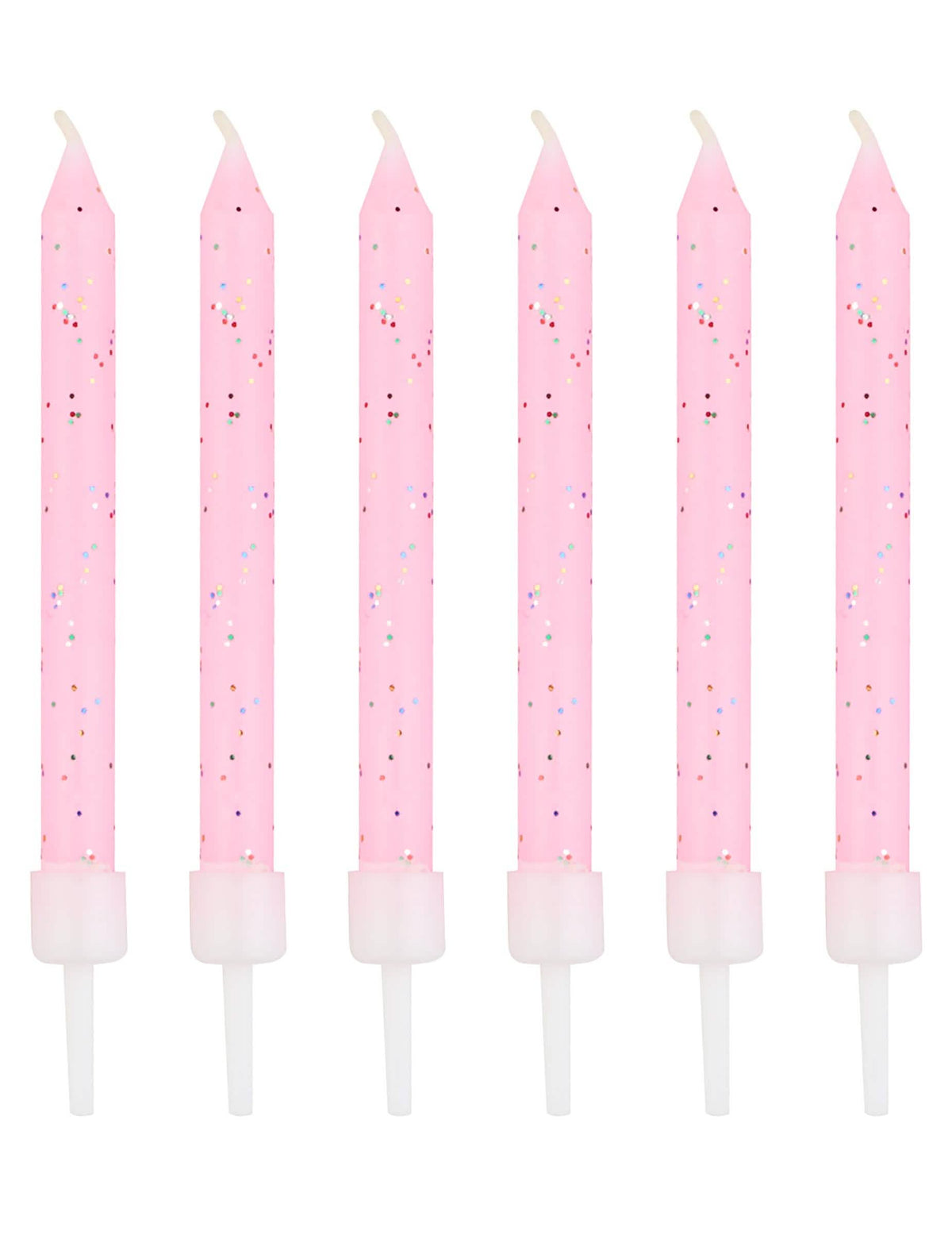 12 bougies à paillettes pour fête roses avec bobèches