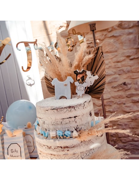 Détail des pics Petit Trésor pour baby shower sur un gâteau