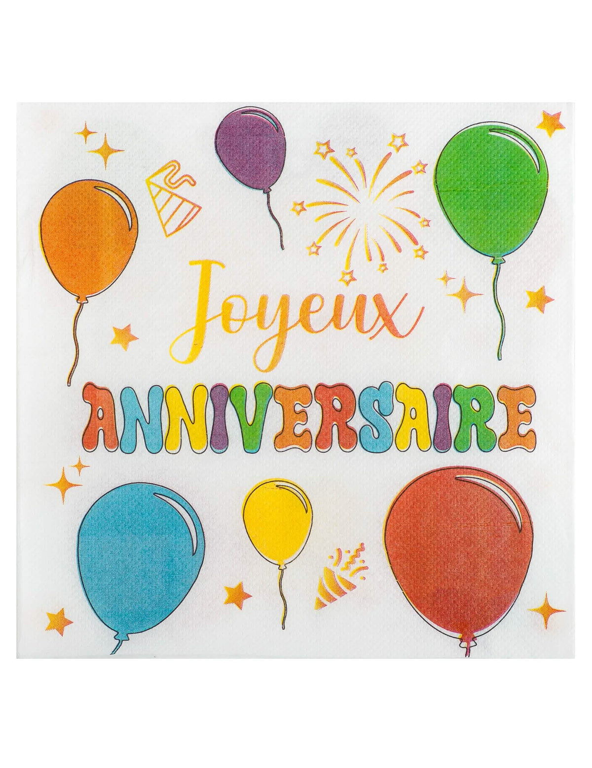 Serviettes en papier Ballons d'anniversaire multicolores avec inscription Joyeux Anniversaire