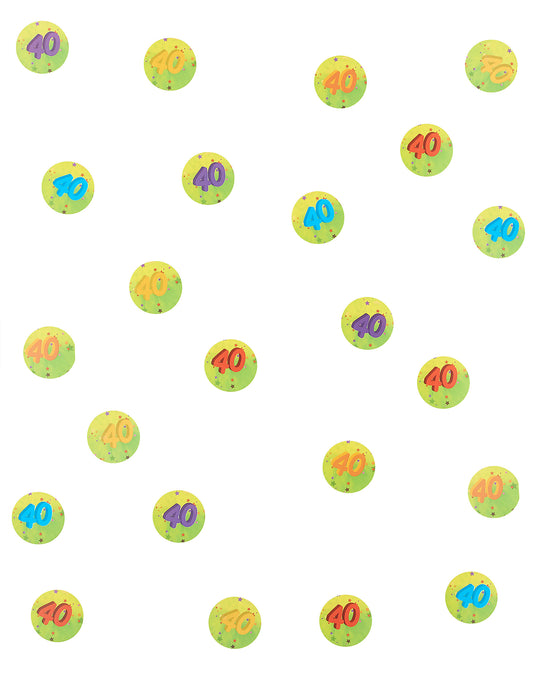 Gros plan sur les motifs circulaires du confettis de table 40 ans