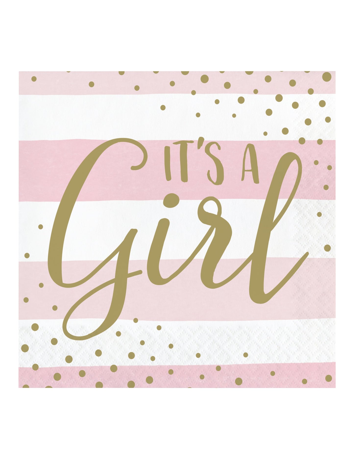 Serviettes en papier it's a girl pour baby shower rose et blanc avec pois dorés