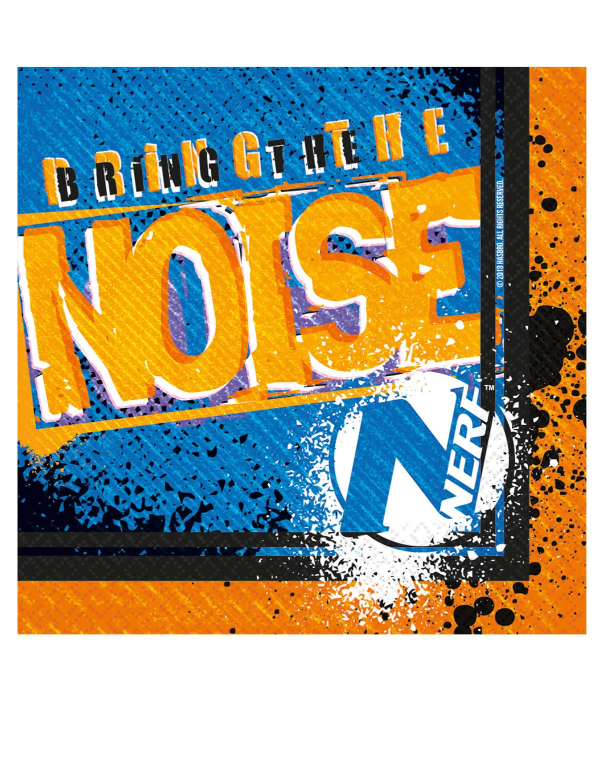 Serviettes en papier Nerf pour anniversaire orange et bleu avec texte Bring the Noise