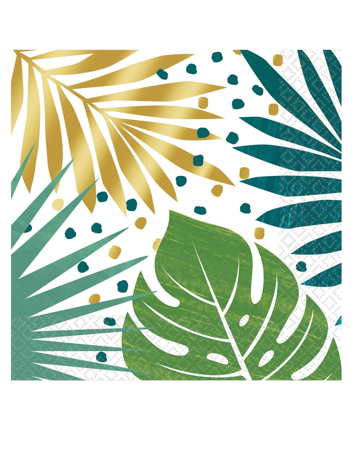 Serviettes en papier tropical chic pour fête avec feuilles vertes et dorées
