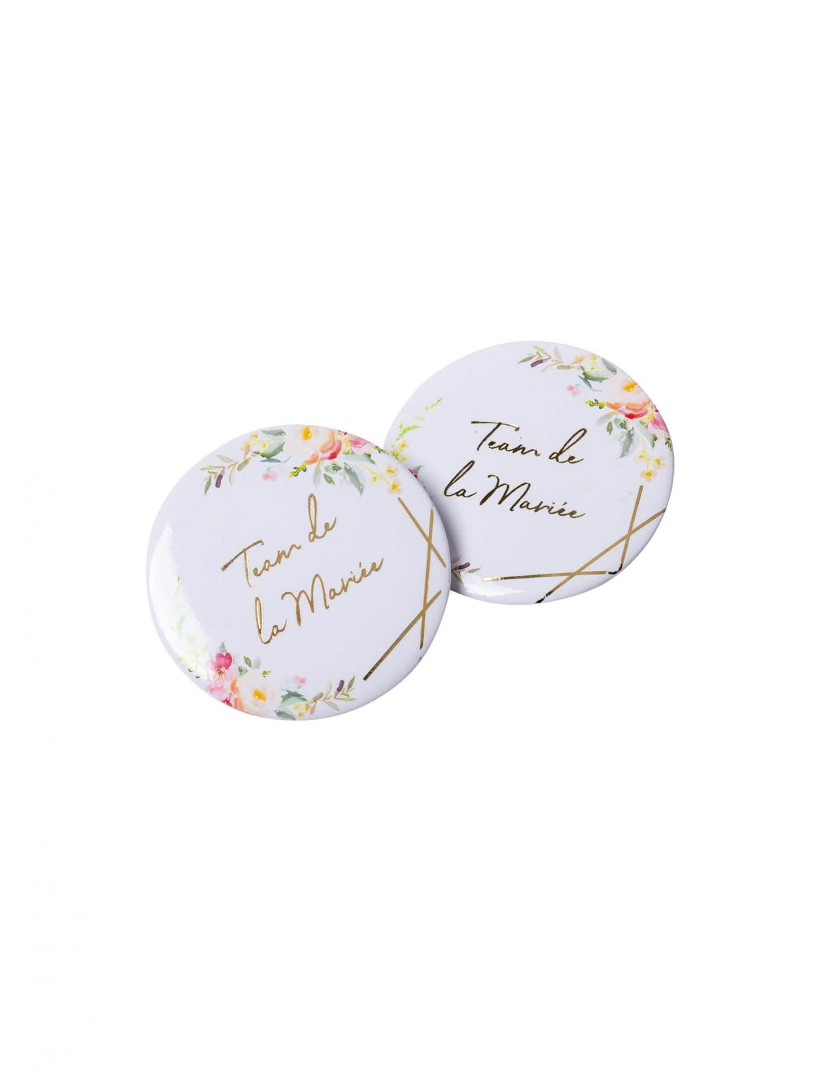 Badges team de la mariée pour femme à fleurs aquarelle et lettrage doré