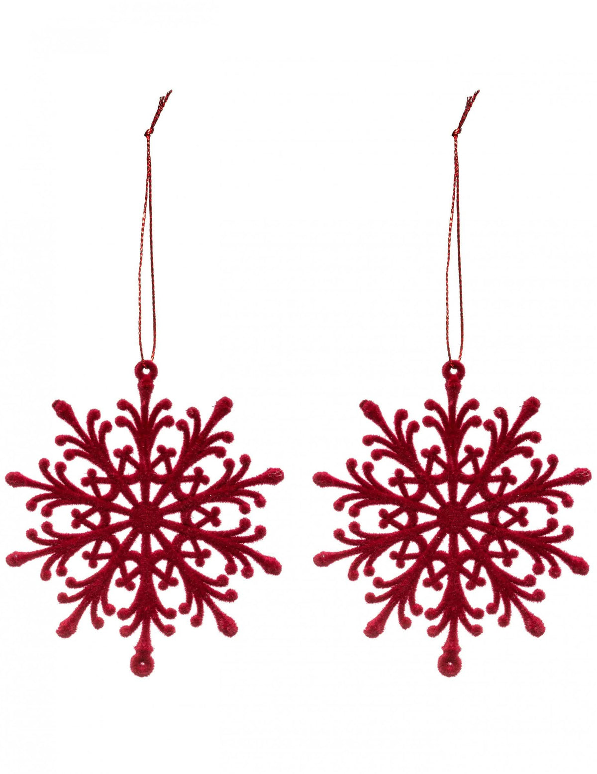 Suspensions flocons de neige pour sapin de Noël rouges en velours