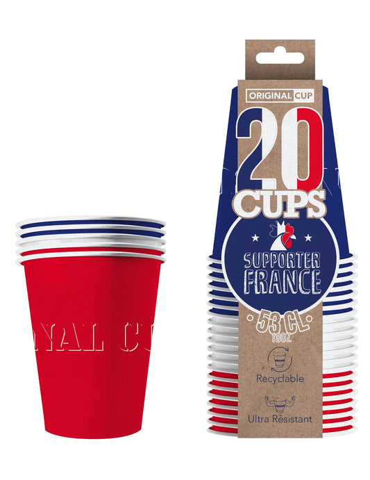 Gobelets américains en carton recyclable France pour supporter bleu blanc rouge