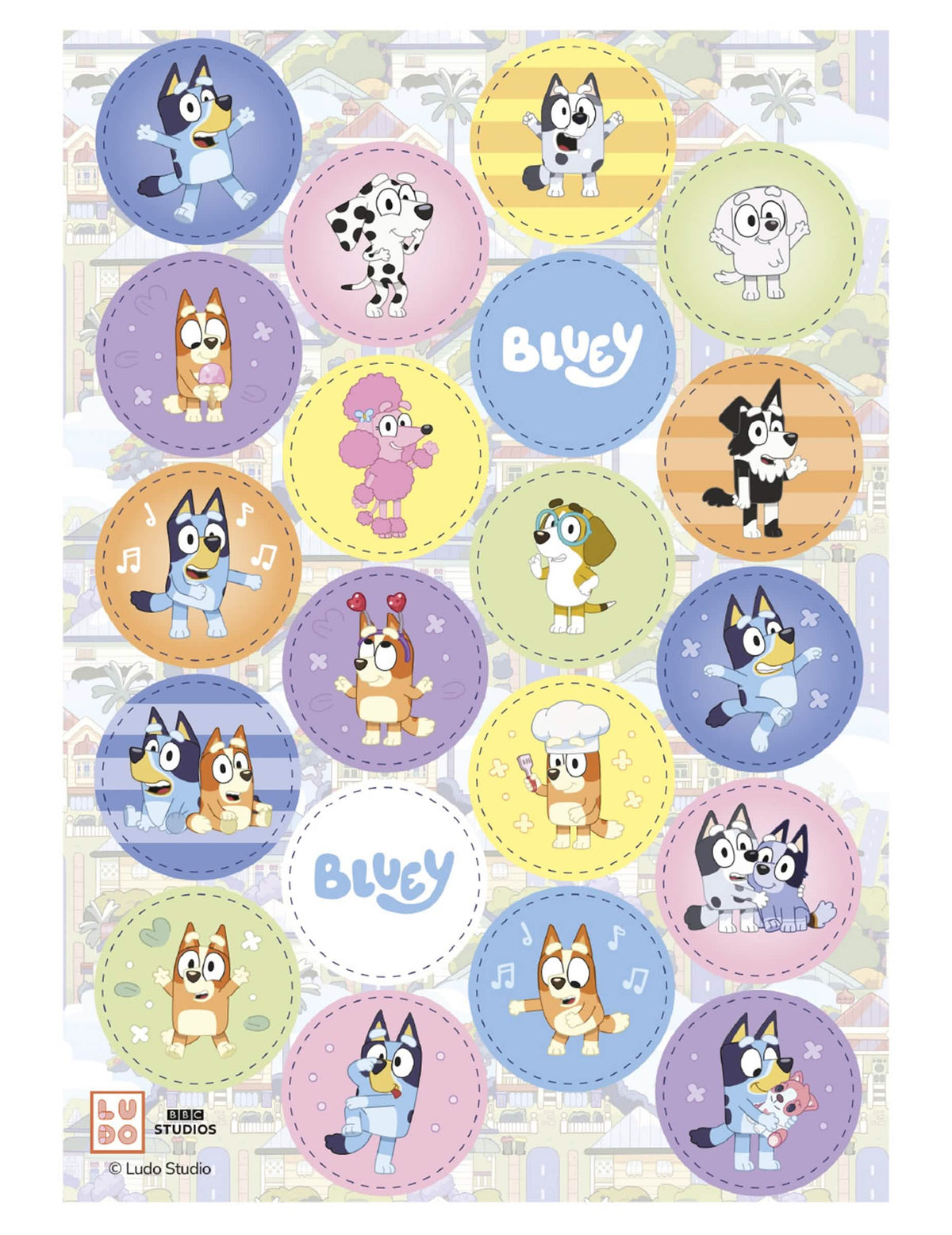 20 Bluey ja Bingo™ syötävää vohvelikiekkoa 3,4 cm