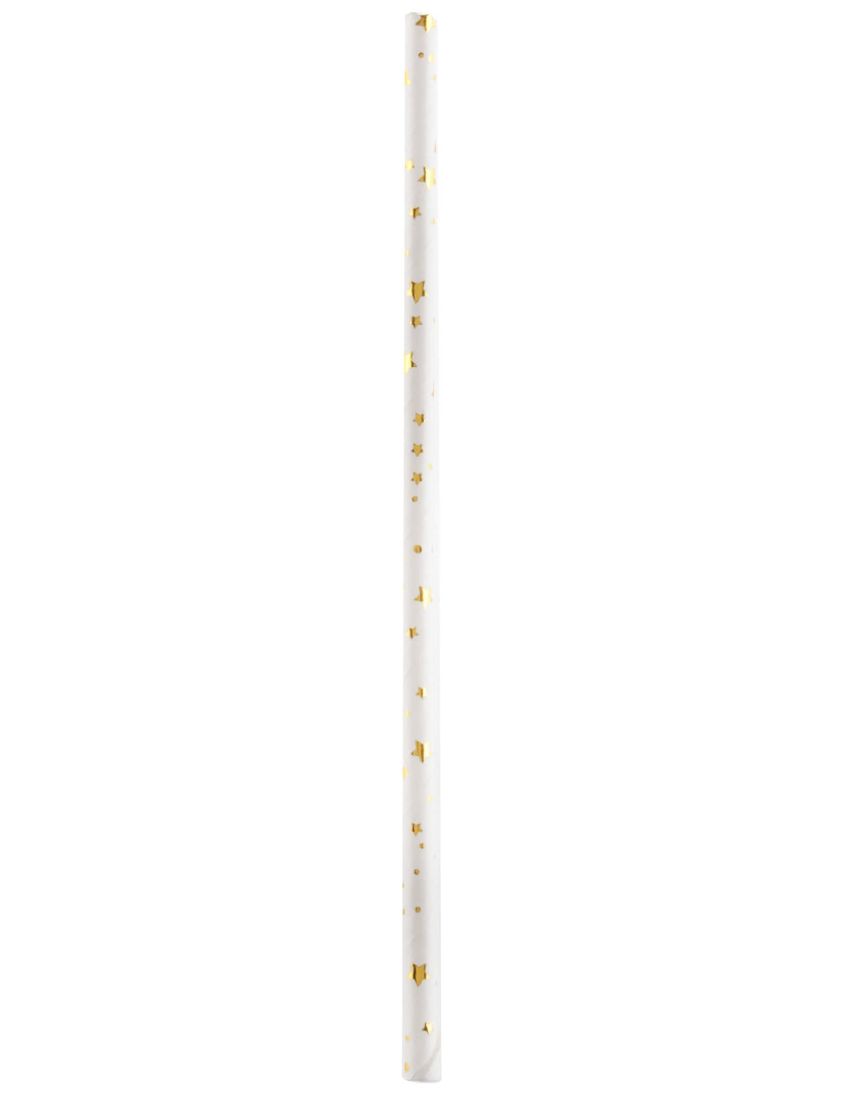 Pailles joyeux anniversaire pour décoration de table blanc et doré métallisé avec étoiles
