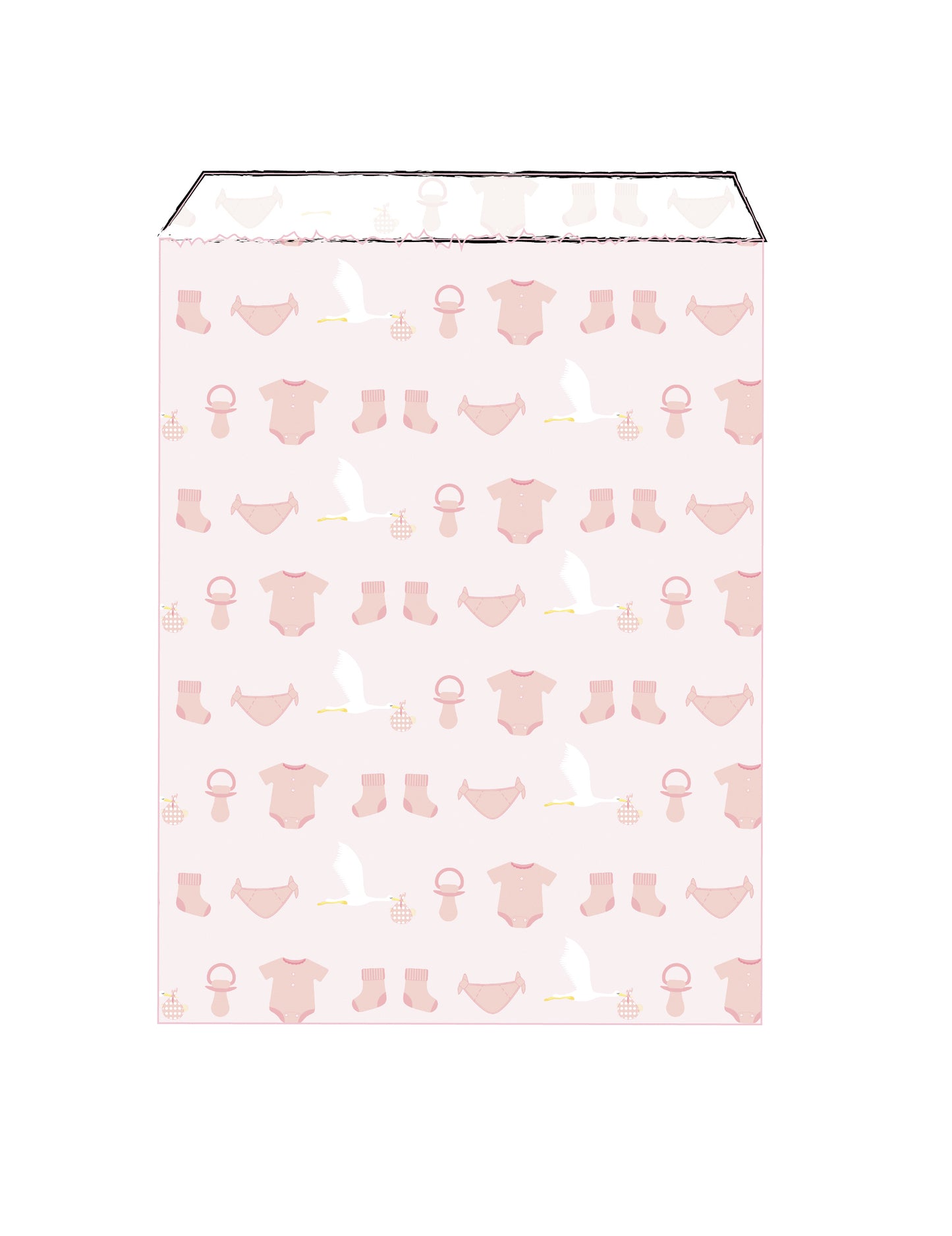 Sachets en papier bébé pour baby shower roses avec motifs cigognes