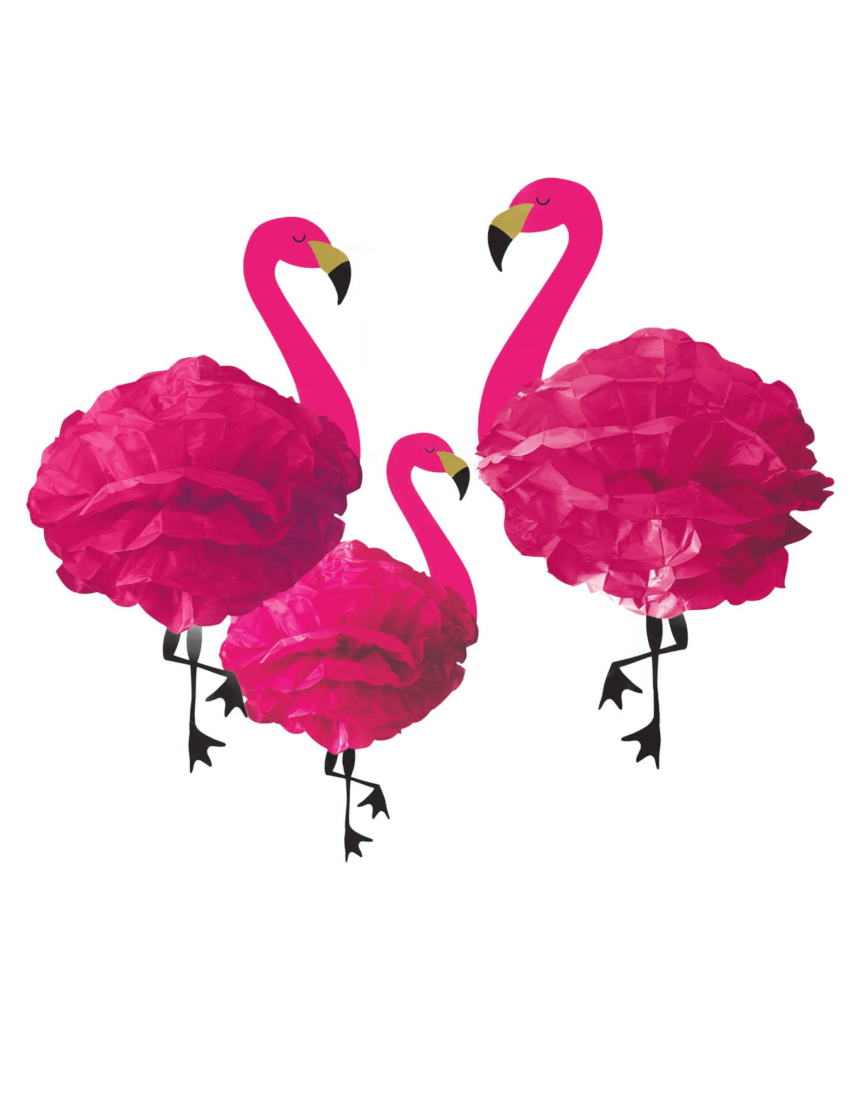 3 paperista riippuvaa koristeita flamingo kuviolla trooppinen fuksia vaaleanpunainen