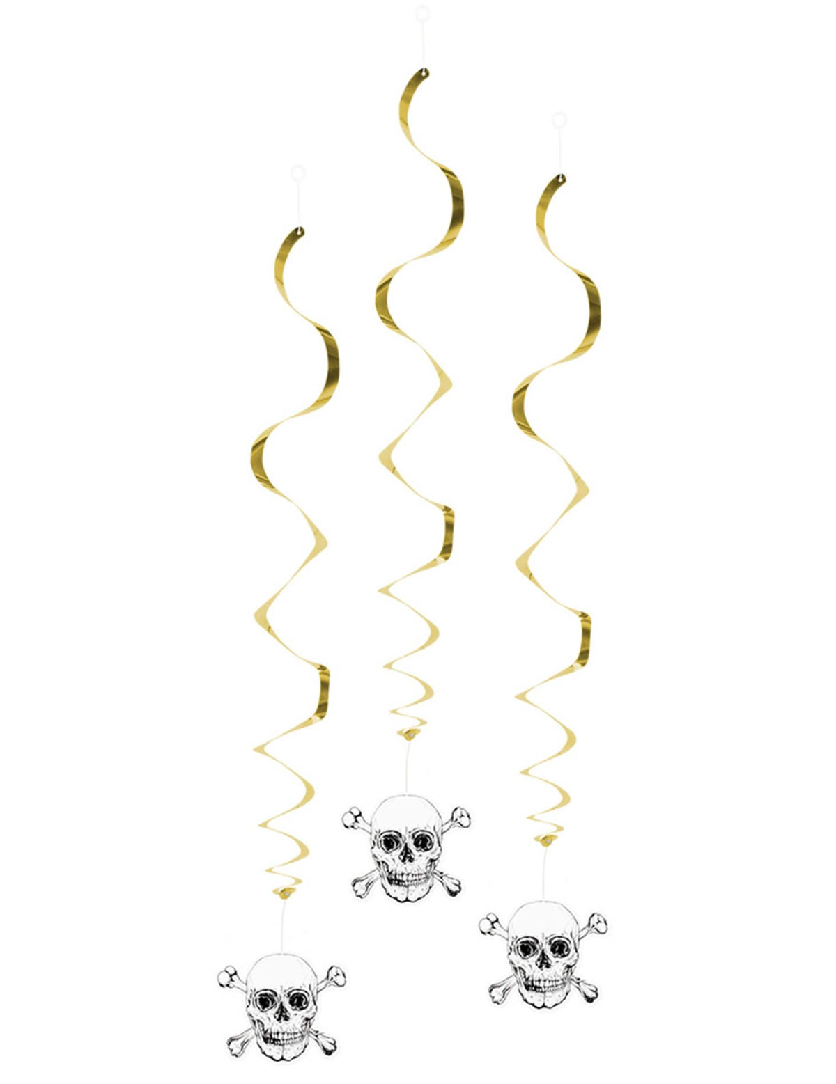 Ripustettavat kultaiset Jolly Roger -merirosvojuhlakoristeet spiraaleilla ja pääkalloilla
