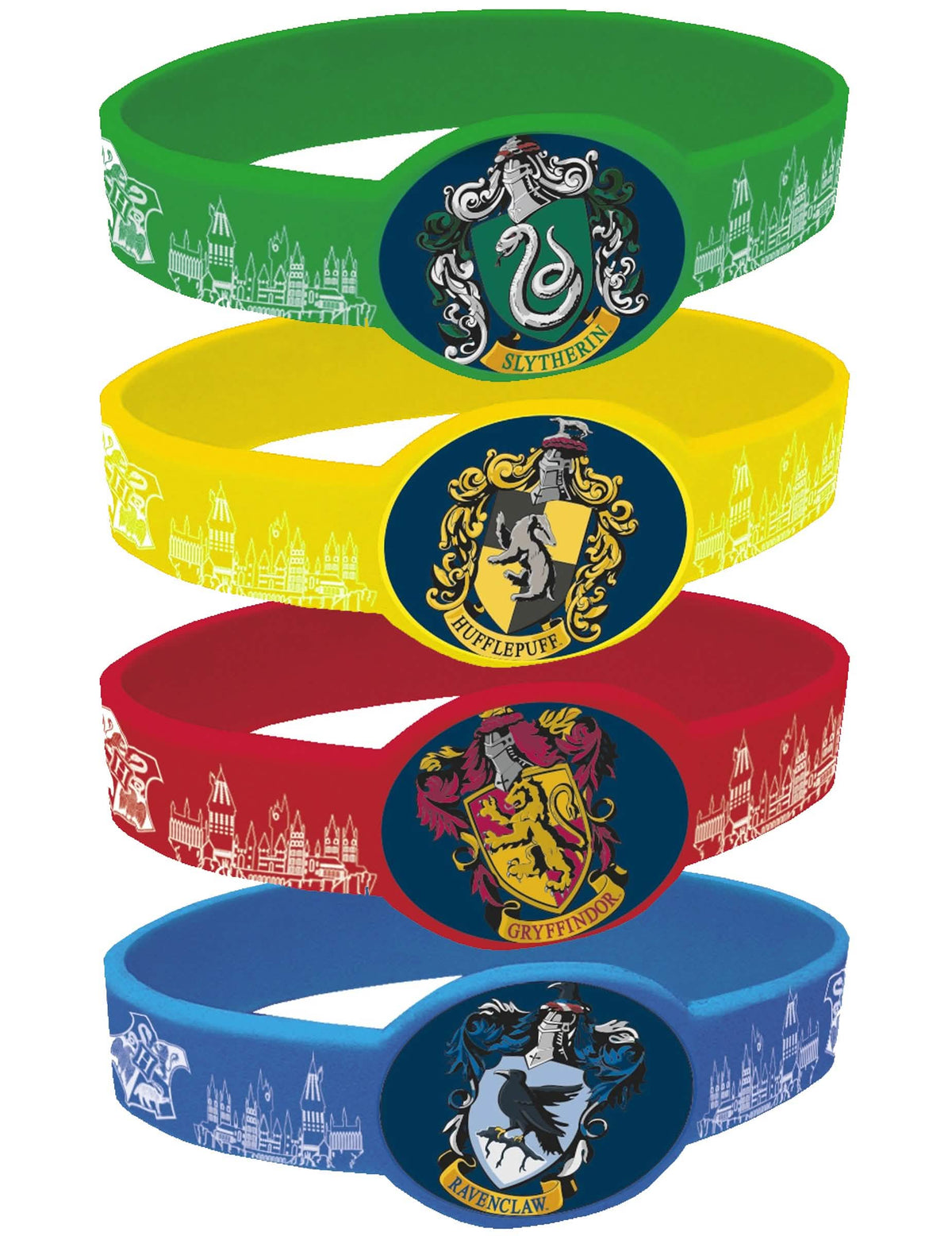 Harry Potter -kuminauharannekorut lapsille, moniväriset, Tylypahkan vaakunoilla