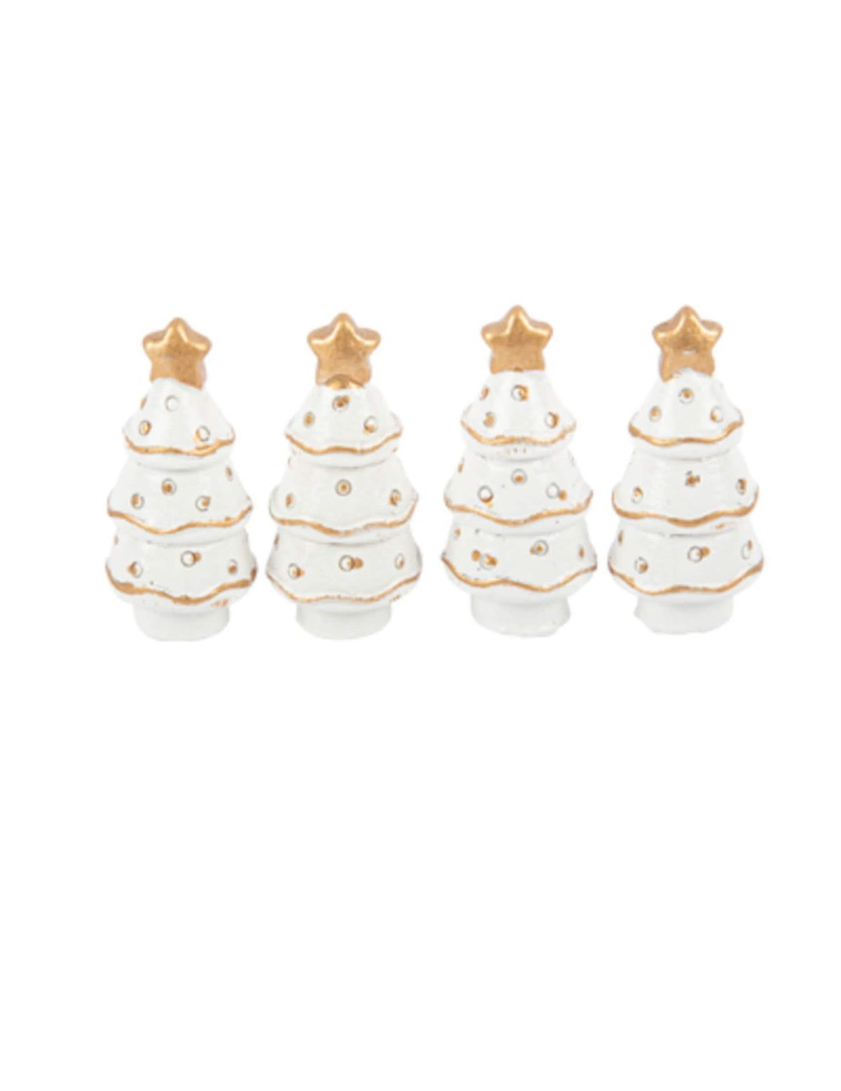 Décorations sapins pour table blancs et or en résine