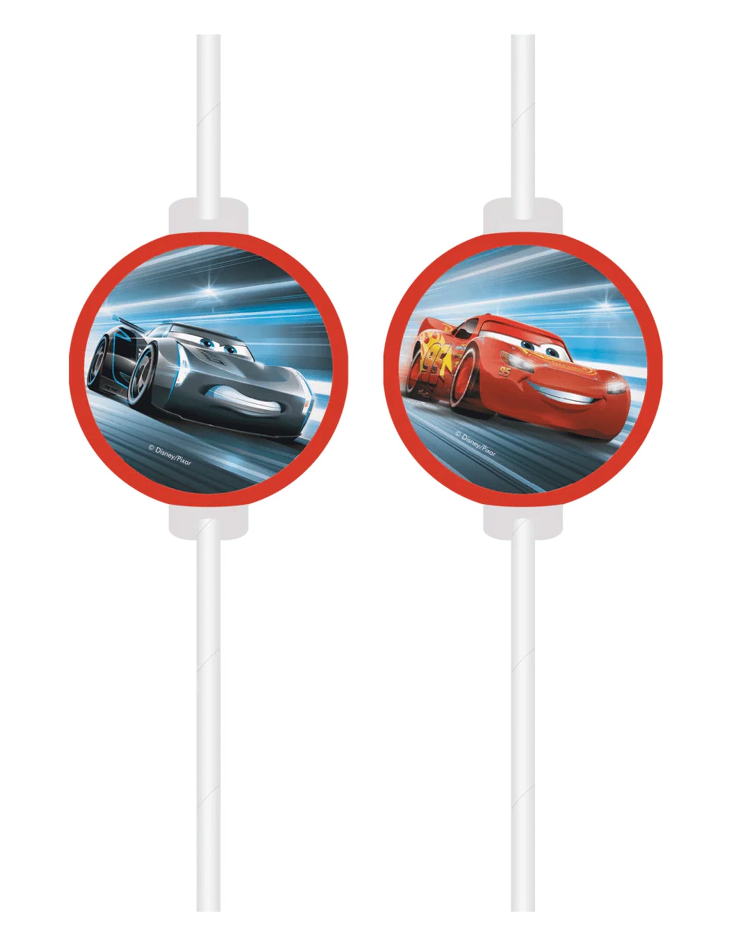 Pailles avec médaillon papier Cars pour enfant avec Flash McQueen et Jackson Storm