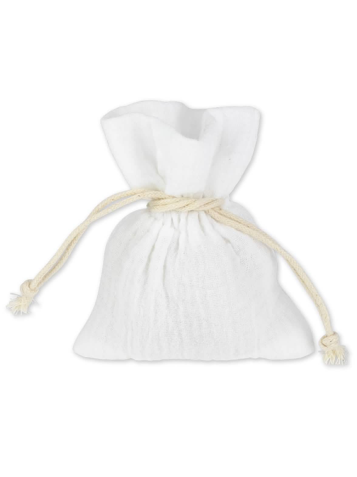 Pochon en mousseline de coton pour articles de fête blanc avec cordon