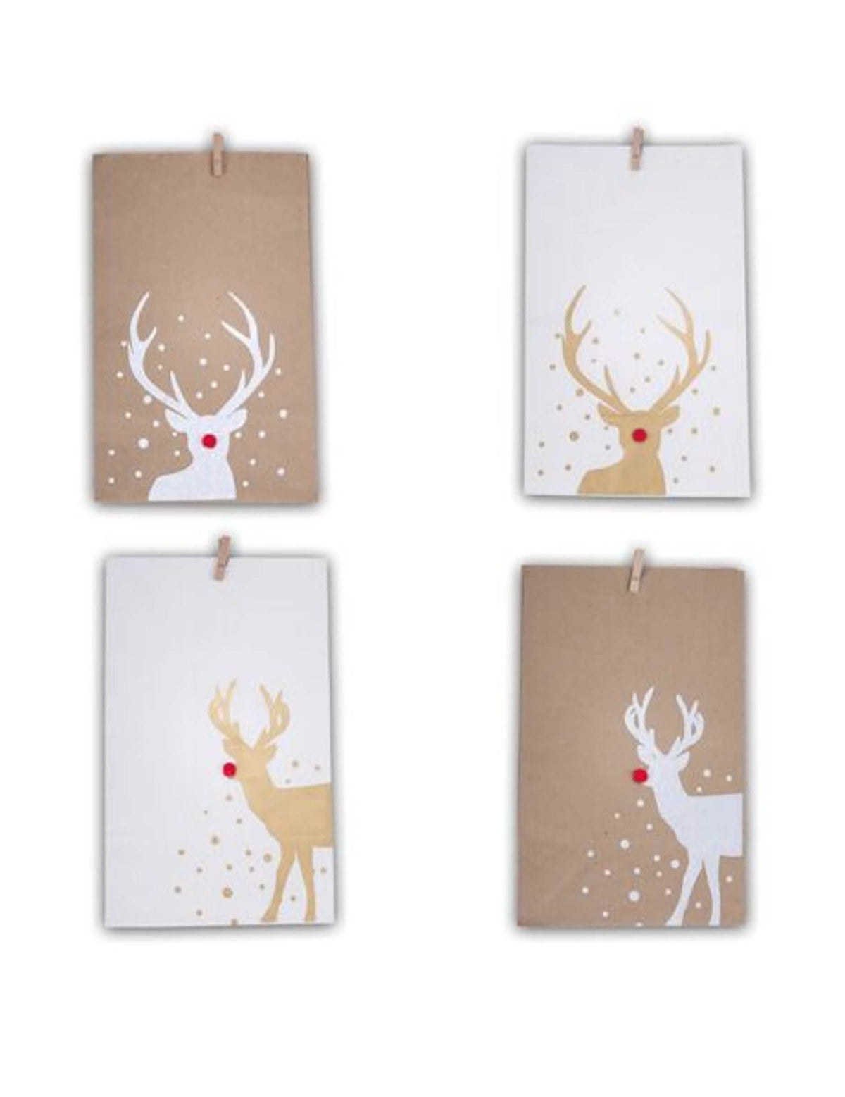 Gros plan sur la version kraft des sachets en papier Rudolph rennes pour Noël