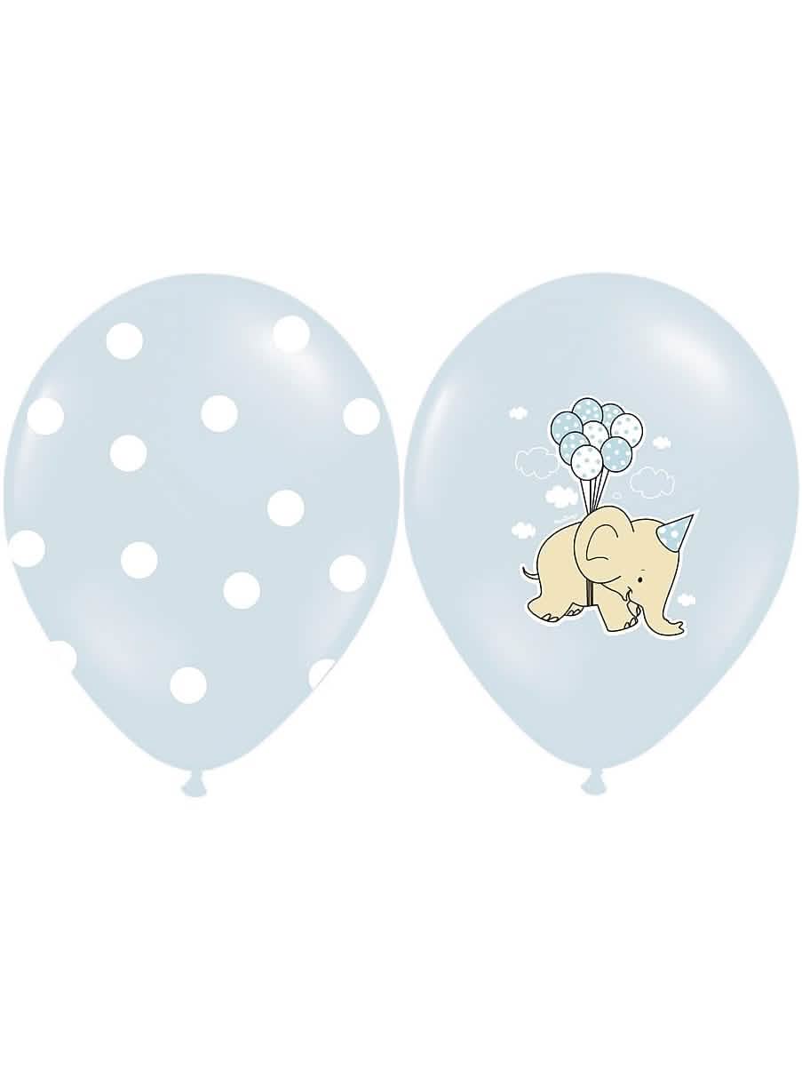 Ballons en latex éléphants bleus biodégradables à pois et motif éléphant