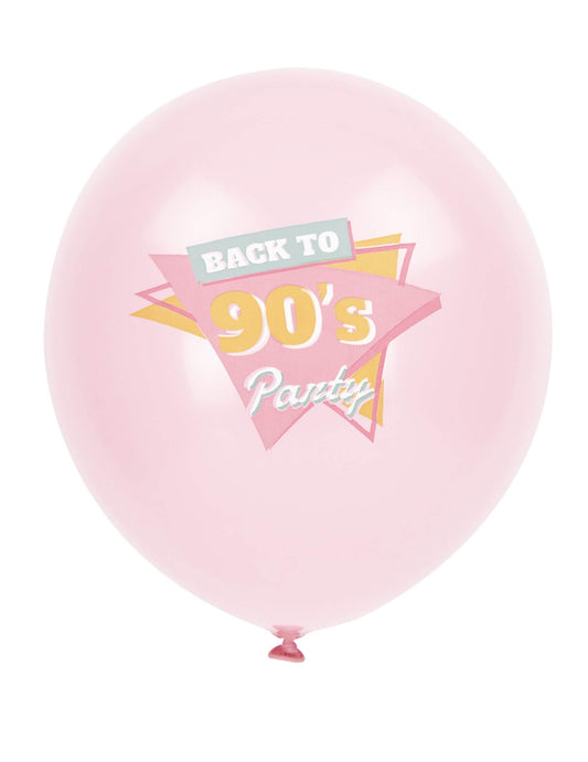 Détail de l'imprimé Back to 90's sur le ballon rose des 6 ballons en latex années 90