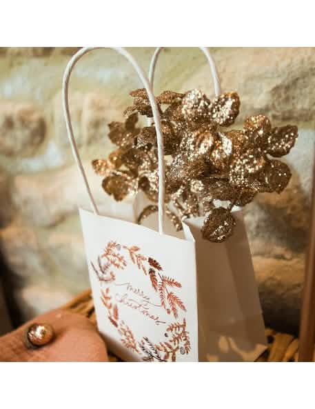 Mise en situation dans un sac cadeau des 6 branches d'eucalyptus Noël féerique