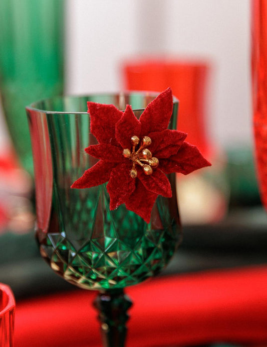 6 tarrattavaa joulutähteä puna-kultaista samettia 5,5 cm