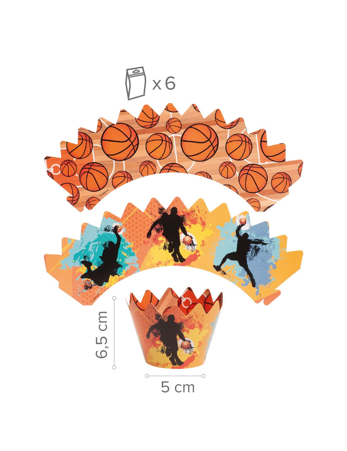 6 kpl Koristesetti kuppikakuille Basketball-toppereilla