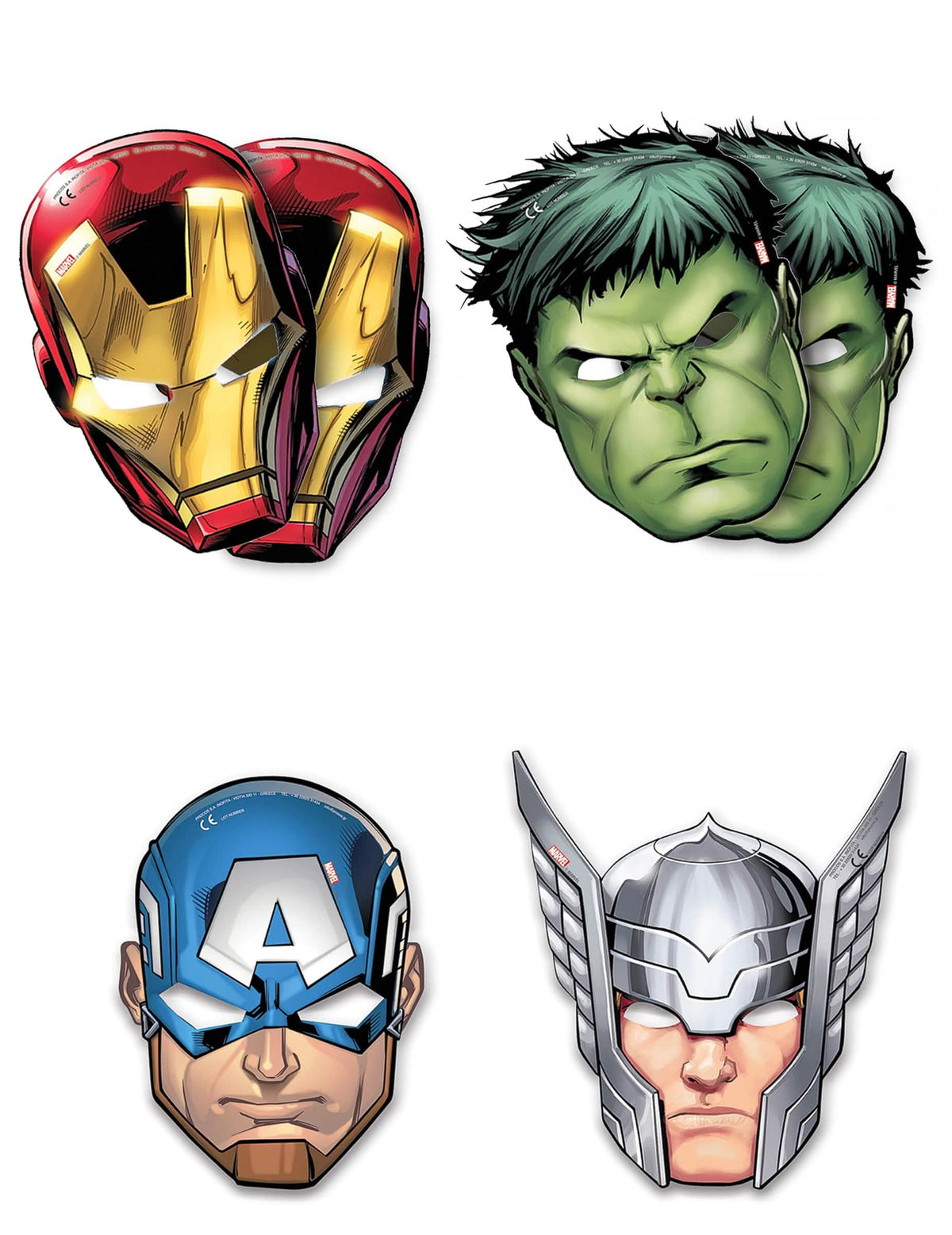 6-osainen kartonkinamarisetti The Avengers Mighty lapsille, monivärinen, Iron Man, Hulk, Kapteeni Amerikka ja Thor