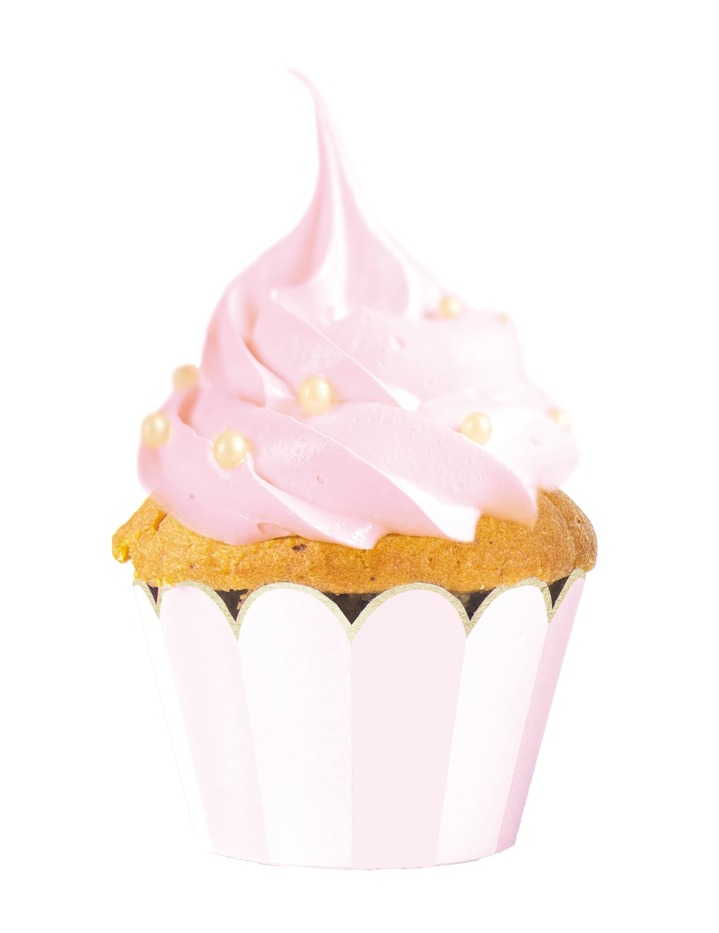 Habillage moule cupcake rose et blanc à bords festonnés dorés