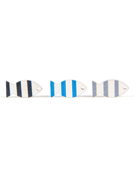 Détail des différents coloris du poissons en bois décoratifs à suspendre marin