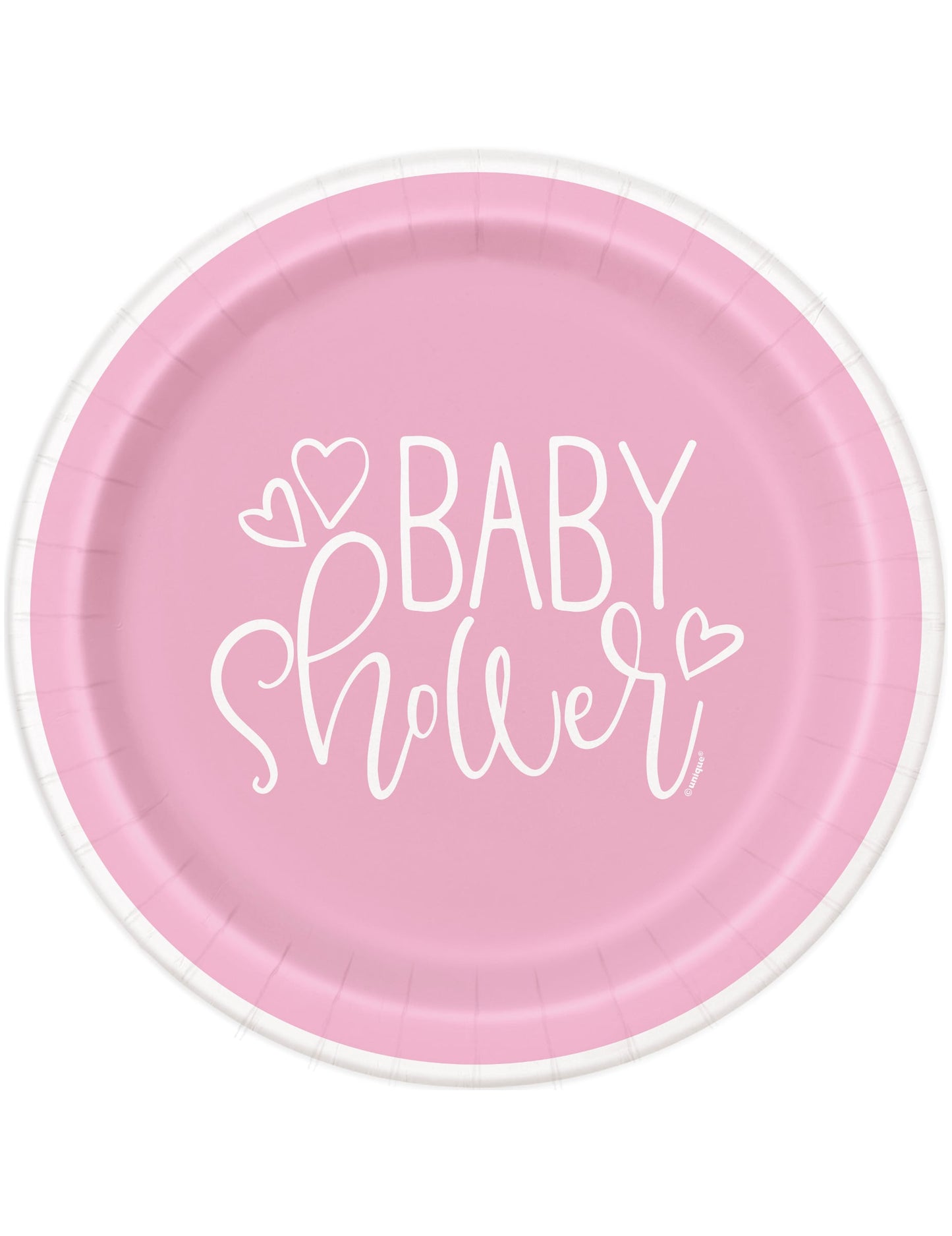 Assiettes en carton baby shower pour fille roses et blanches avec cœurs