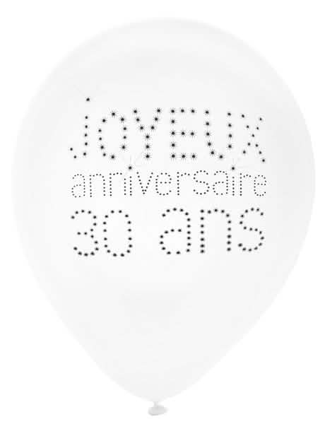 Ballons en latex 30 ans pour anniversaire chic blanc et noir
