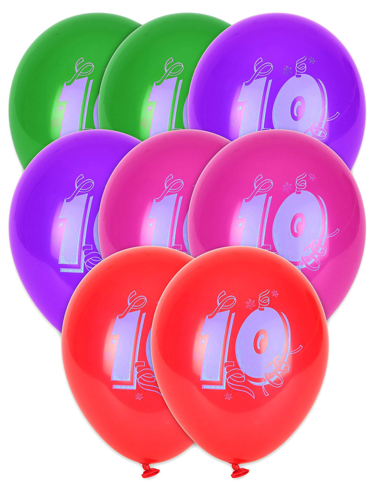 8 ballons chiffre 10 pour anniversaire multicolores