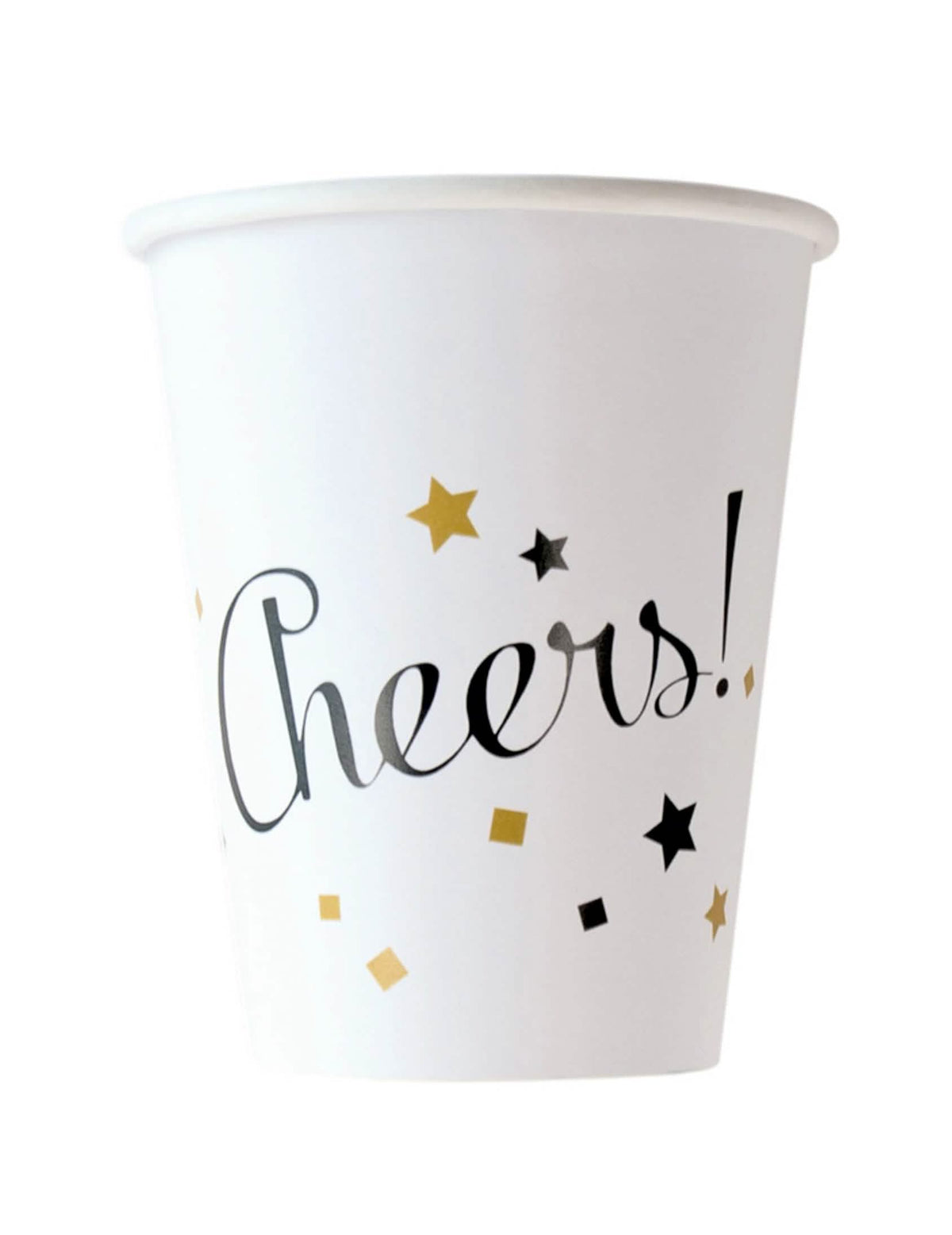 Gobelets en carton happy new year pour fête blanc et doré avec inscription Cheers