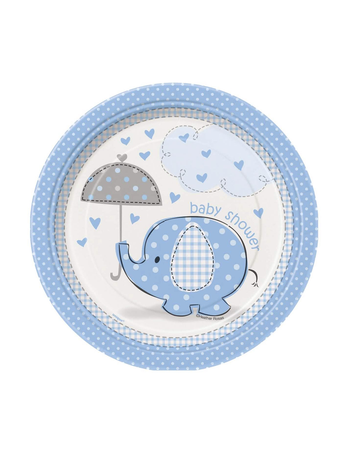 pahvinen elefanttilautanen baby showeriin sininen