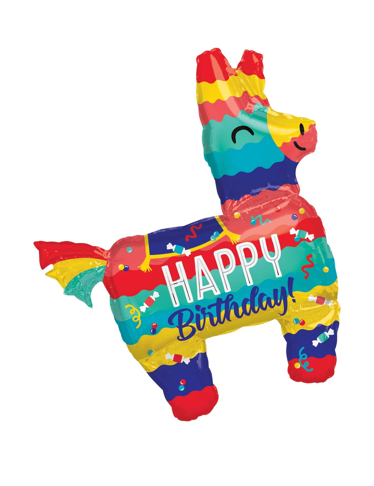 Aluminiumpallo Piñata Laama Hyvää synttärit monivärinen raidallinen