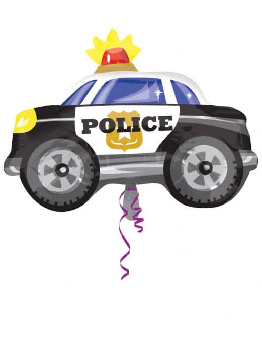 Alumiininen poliisiauto-anniverssari-ilmapallo mustavalkoinen vilkkuvalolla