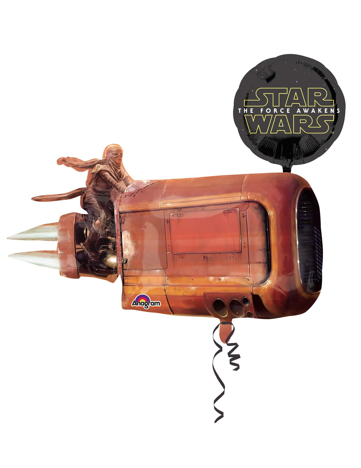 Alumiininen Star Wars VII -ilmapallo juhliin, ruskea ja oranssi, Rey speederillä