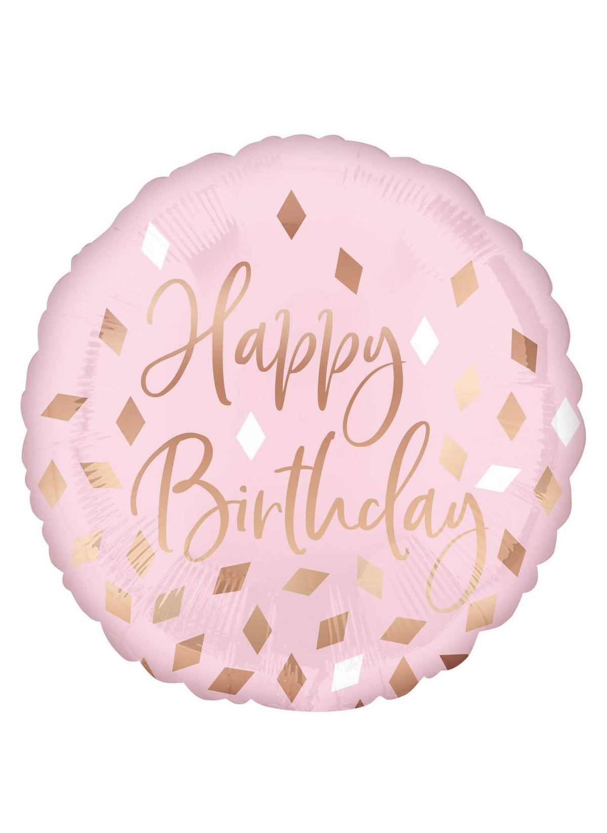Ballon en aluminium Happy Birthday pour fête rose avec confettis rose gold
