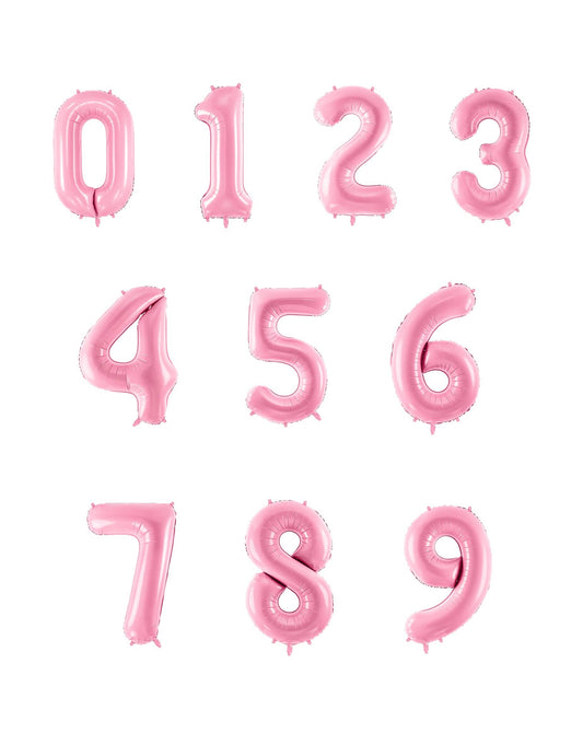 Joukko numeroita 0:sta 9:ään jättimäinen pastellivaaleanpunainen numeroilmapallo