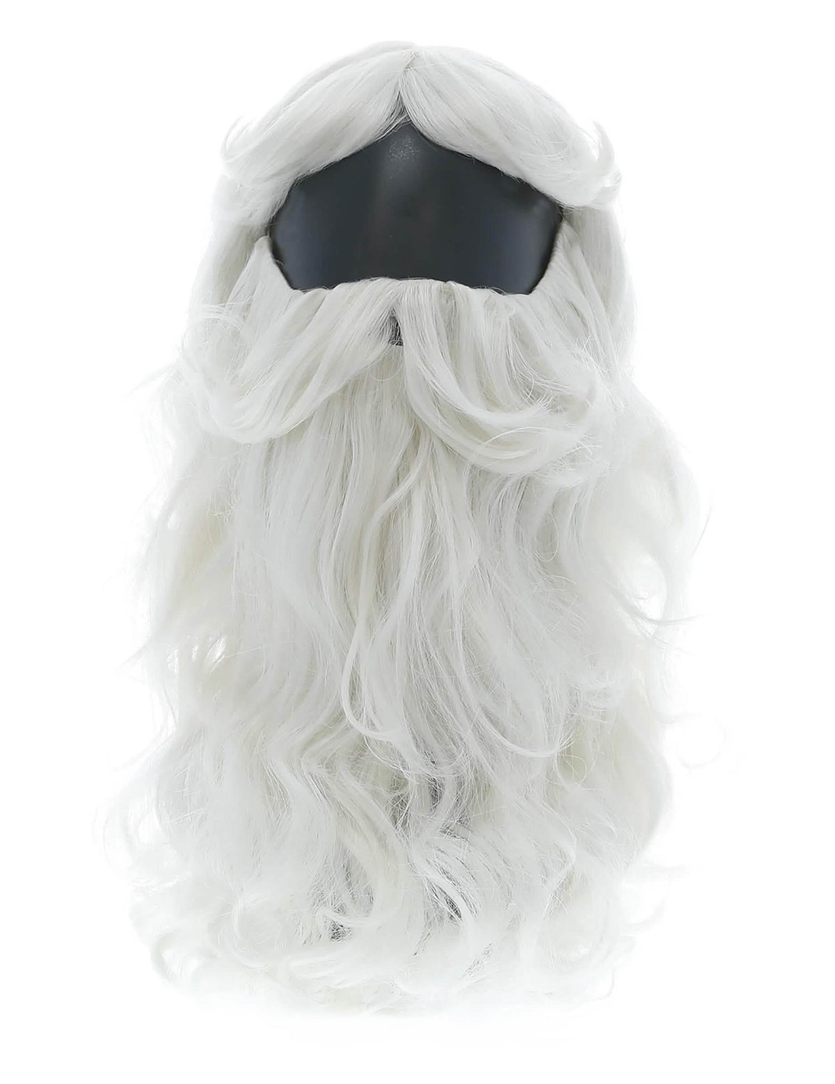 Détail de la chevelure longue et bouclée de la barbe et perruque Père Noël