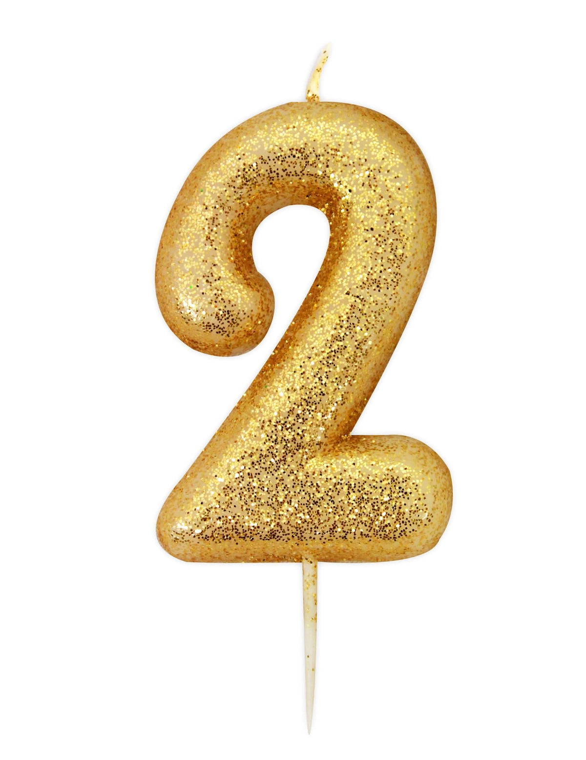 Synttärikynttilä numero 2 kulta glittereillä ja tikulla