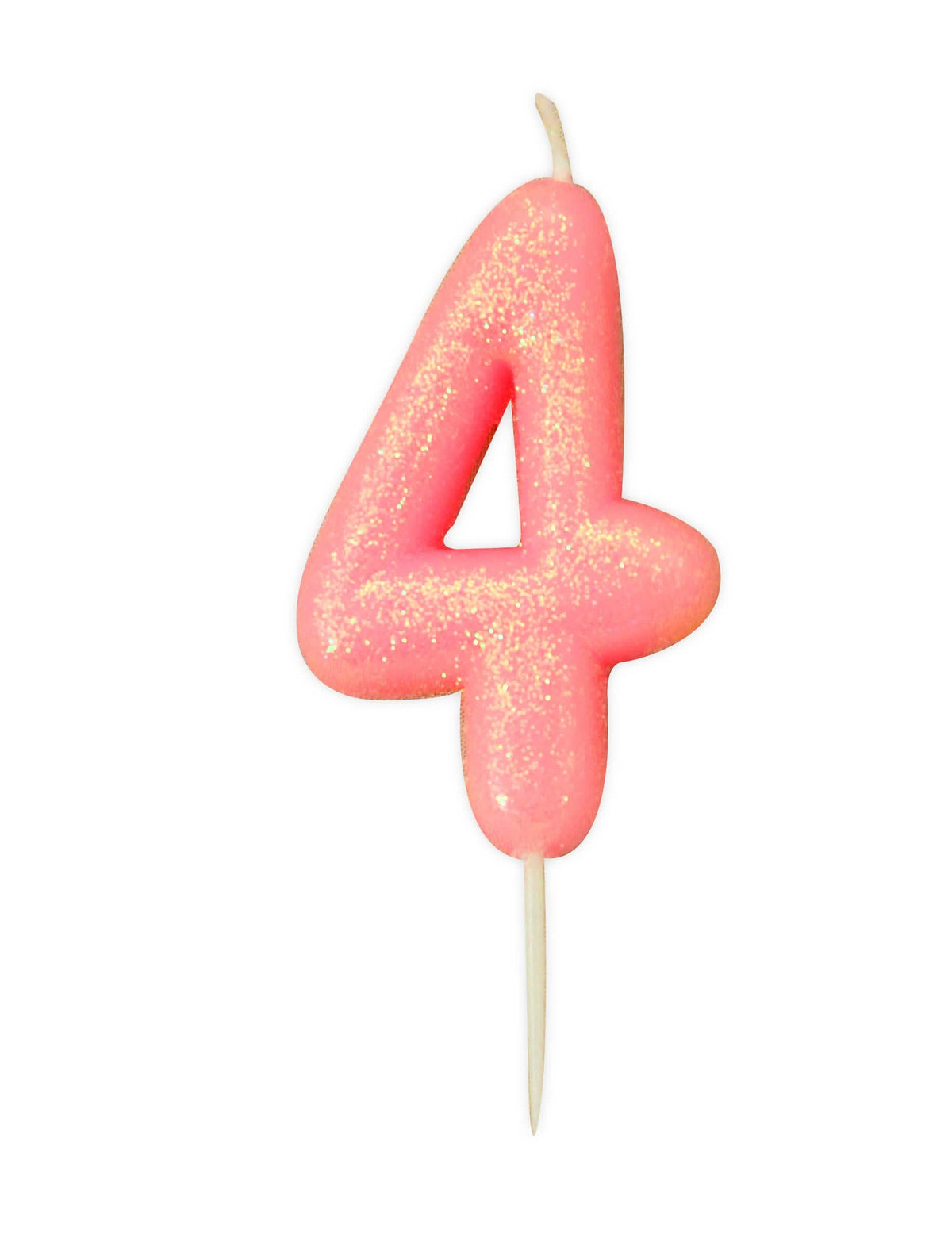 Kynttilä numero 4 synttärit vaaleanpunainen hohtava