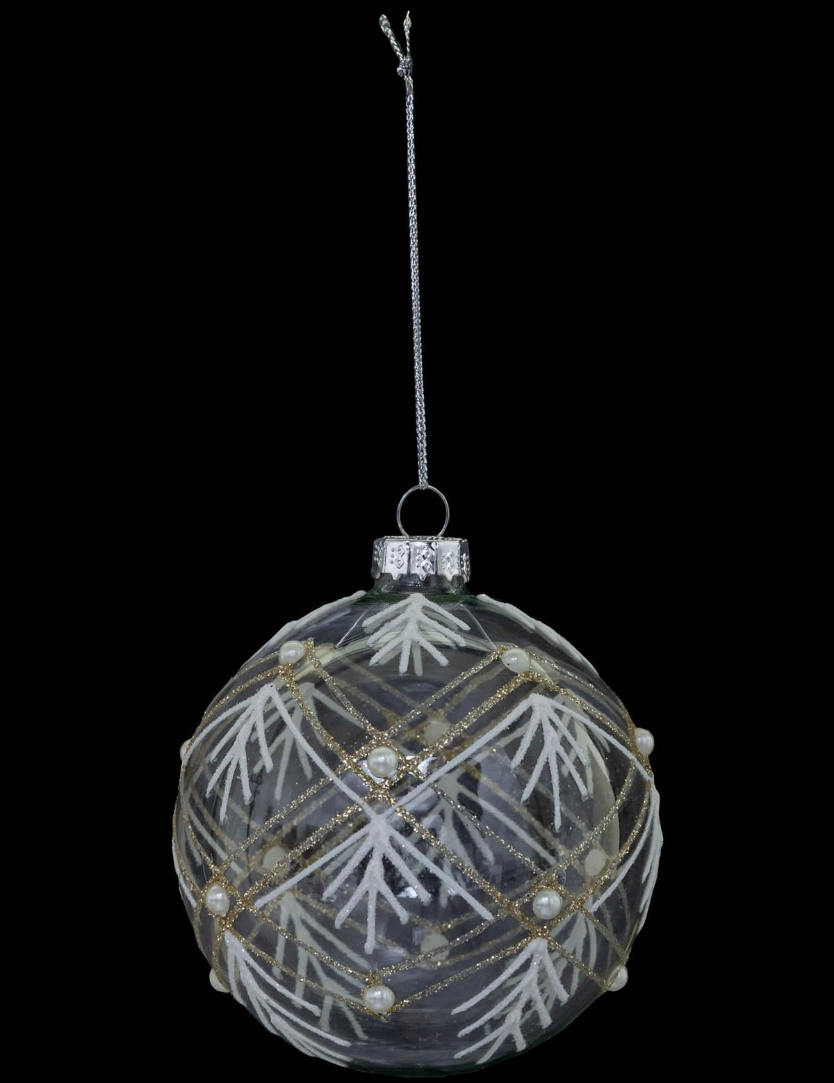 Boule de noël géométrique pour décoration en verre blanc et or