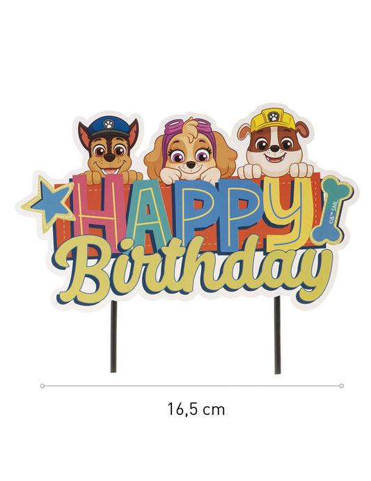 Détail des dimensions du cake topper Happy Birthday Pat' Patrouille