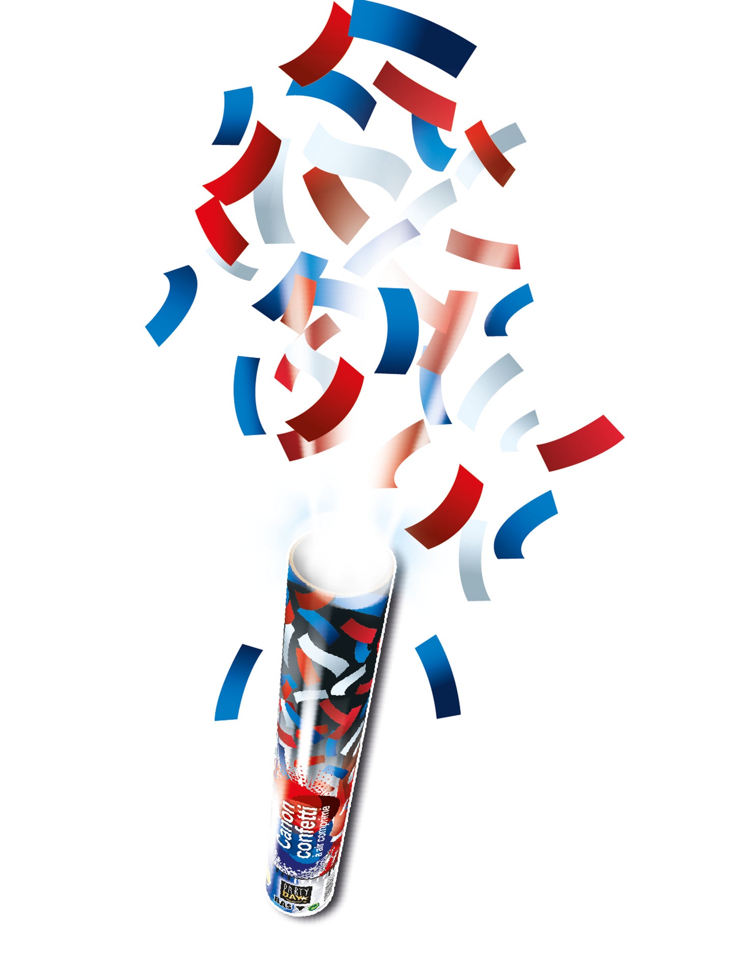 Tube lanceur de confettis rectangle pour fête tricolore bleu blanc rouge