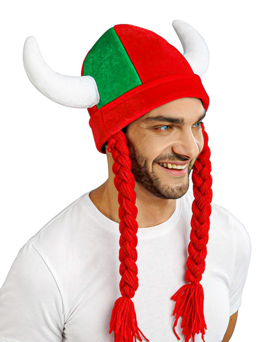 Kankainen kypärä sarvilla ja leteillä, Portugali, punainen ja vihreä