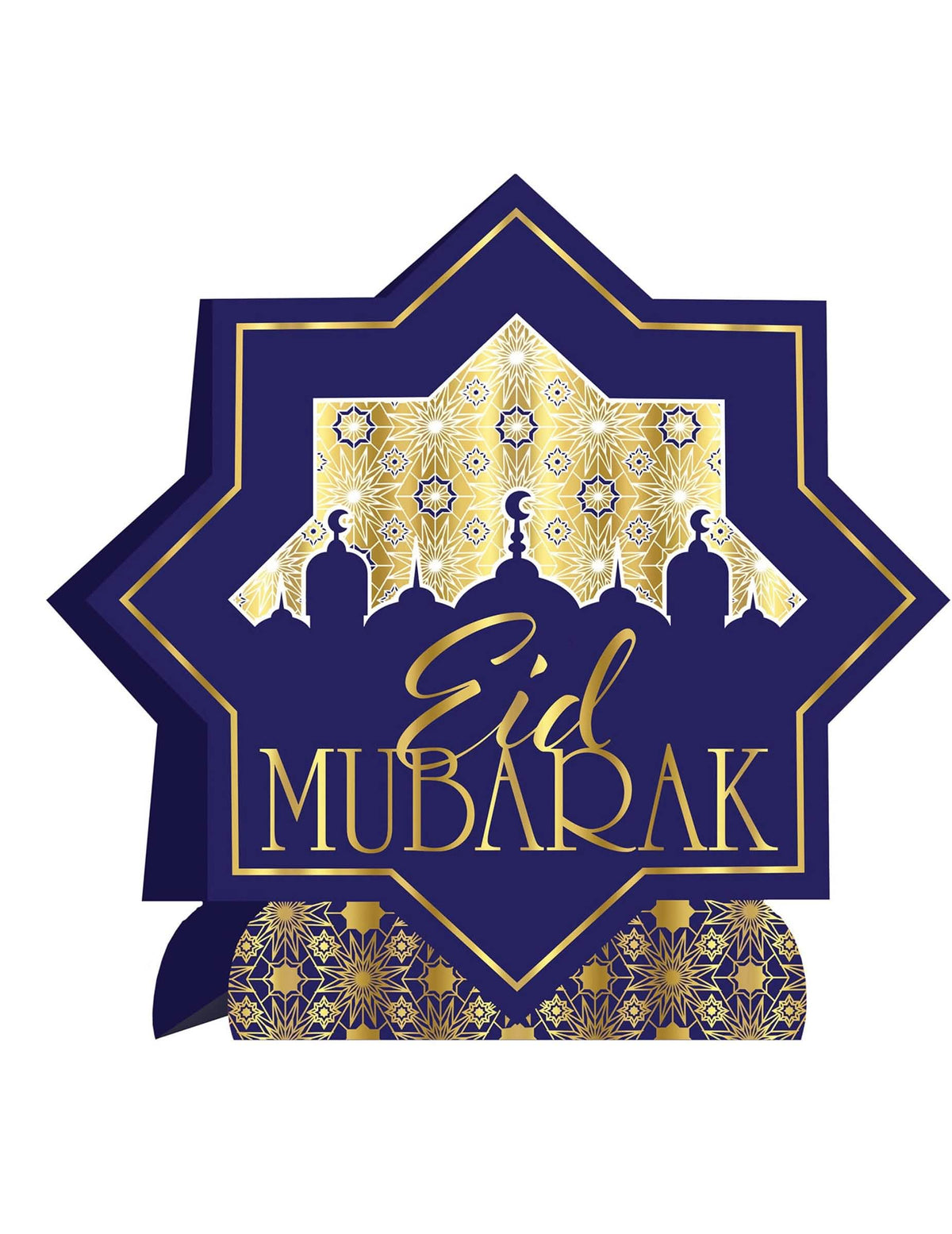 Centre de table en carton Aïd Mubarak pour décoration de fête bleu et or en forme d'étoile