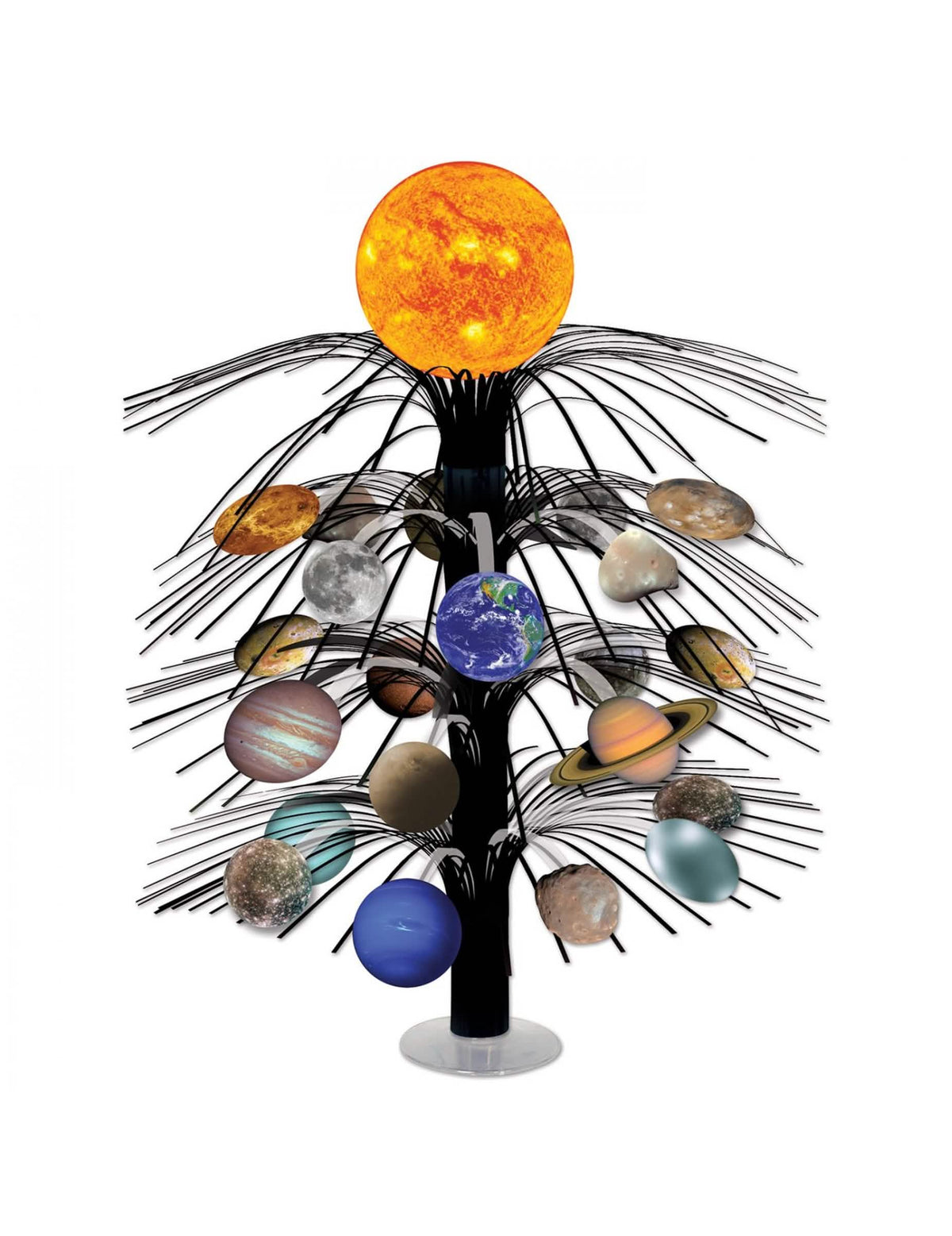 Centre de table en cascade système solaire pour fête multicolore avec planètes et soleil